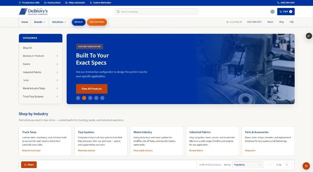 DeBrovys Next.js storefront homepage after migrating off a WordPress-style theme