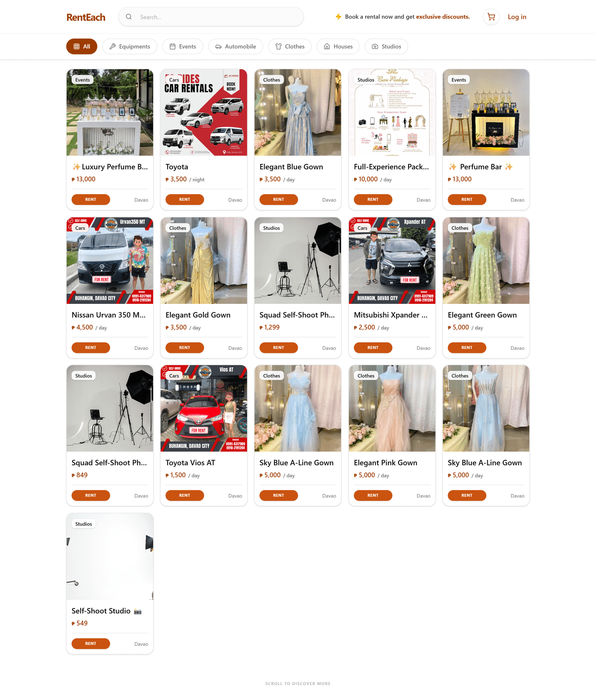 RentEach Explore Marketplace