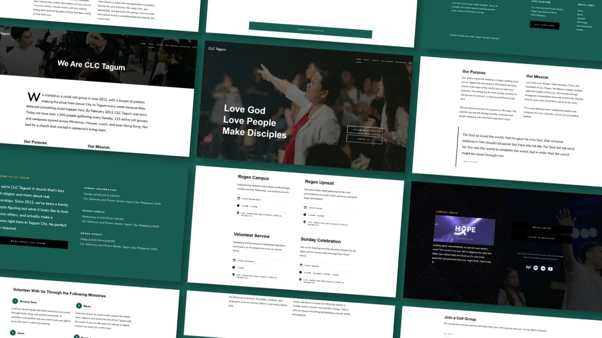 CLC Tagum homepage hero with congregation worship