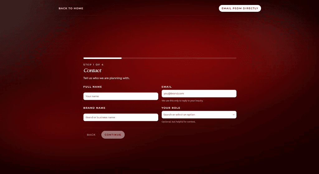 PSDM premium booking wizard contact step