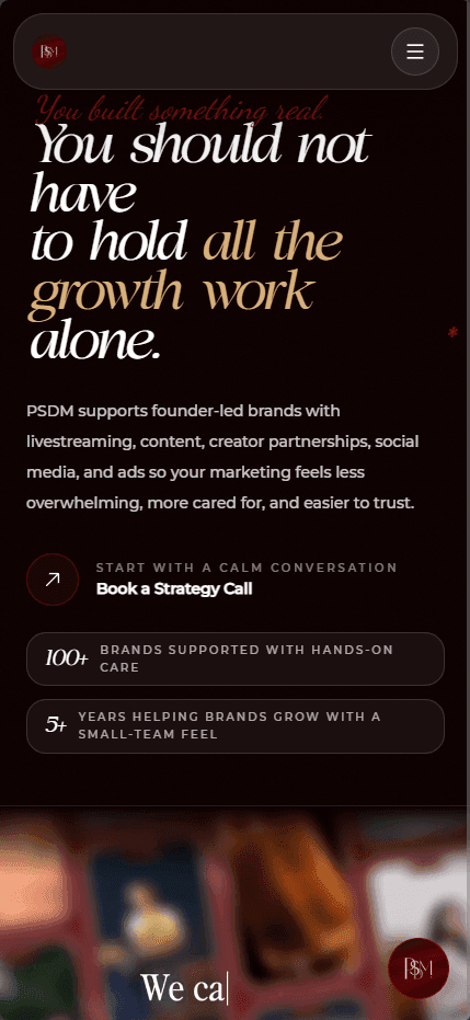 PSDM mobile homepage hero