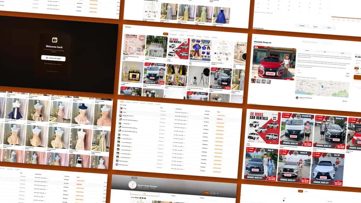 RentEach marketplace explore page with rental listings